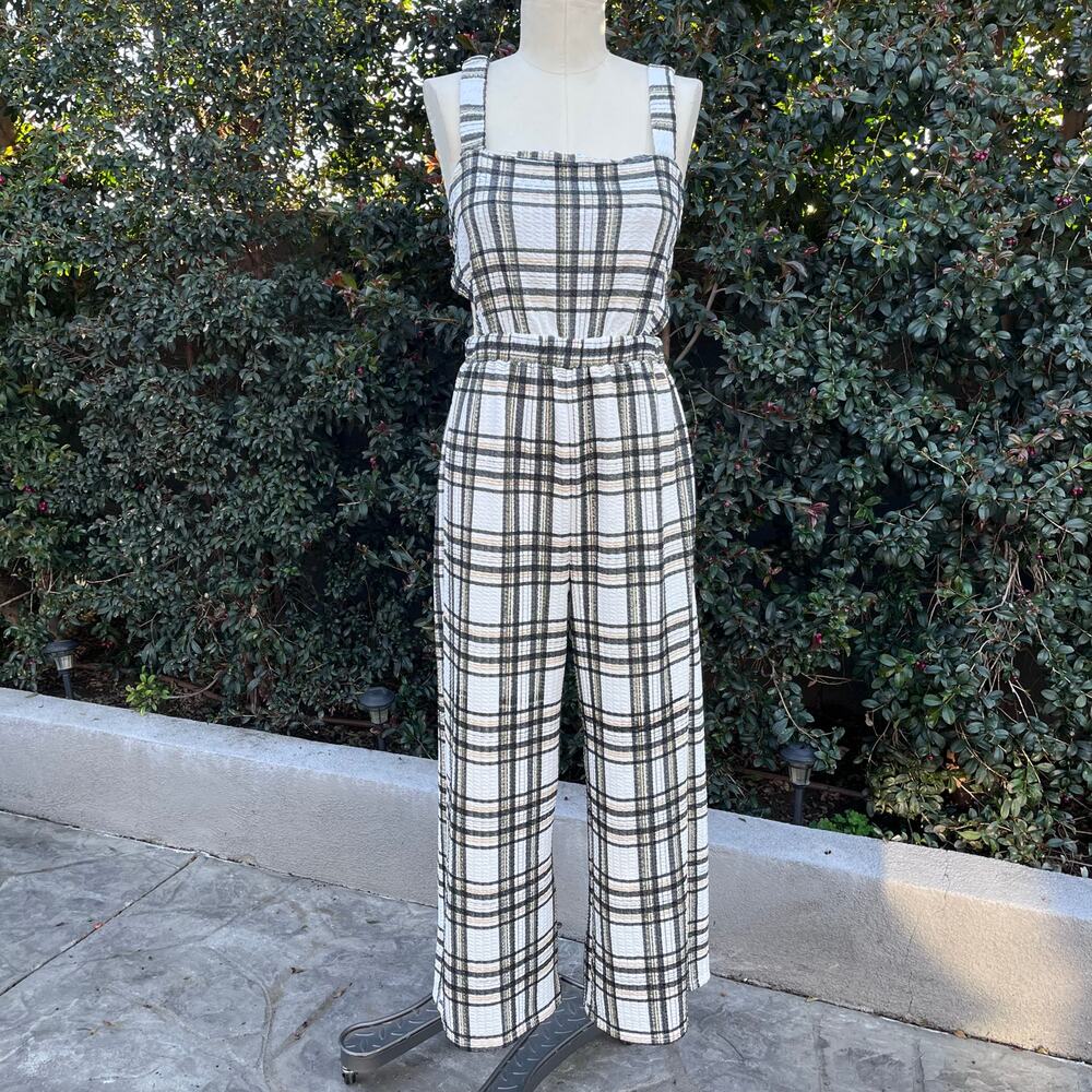 Asos Design Plaid Sleeveless Wide Leg High Waist Casual Overall Jumpsuit Sz 8